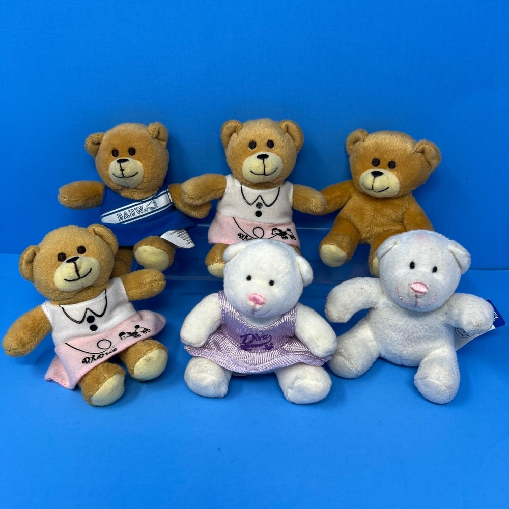 Build A Bear Plush Lot 5 Inch Brown White Cheerleader Poodle Dress Diva 6 Piece‎